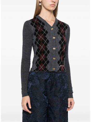 CARDIGAN IN MAGLIA ARGYLE, 523 FROST GREY, small