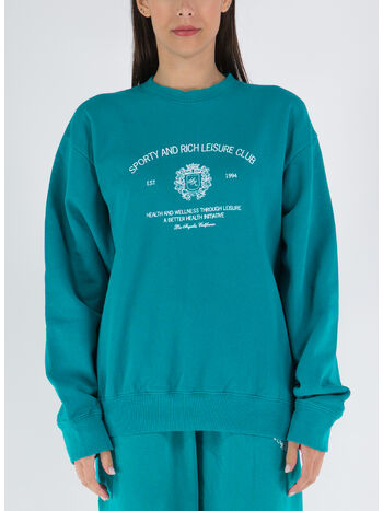 FELPA CREST GIROCOLLO, TEAL TEAL / WHITE, small