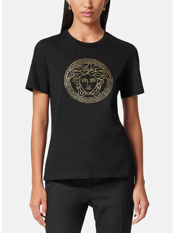 T-SHIRT CON LOGO STAMPATO, 2B150 BLACK GOLD, small