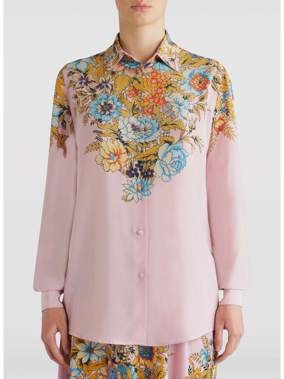 CAMICIA IN CR&Ecirc;PE DE CHINE CON STAMPA PIAZZATA, X0875 VIOLA, medium