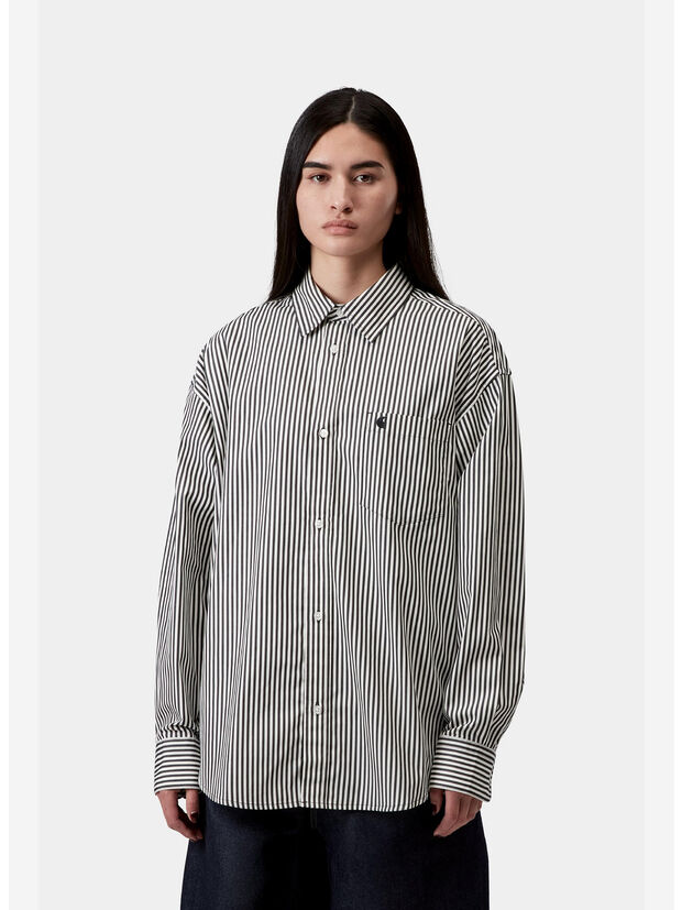 CAMICIA L/S DALDRY COTTON POPLIN, 3J7XX DALDRY STRIPE BLACK/WAX, large