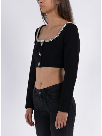 TOP CROP CON MANICHE LUNGHE, BLACK, small