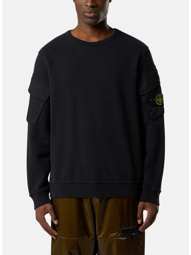 FELPA GIROCOLLO BRUSHED ORGANIC COTTON FLEECE, V0029 BLACK, large