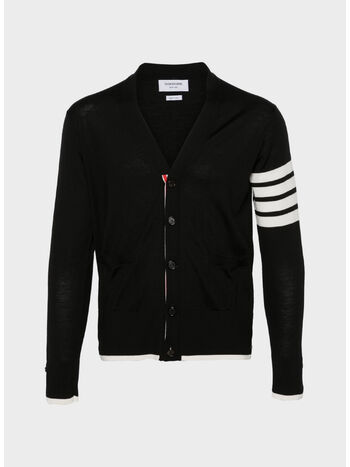 CARDIGAN CON SCOLLO A V, 001 BLACK, small