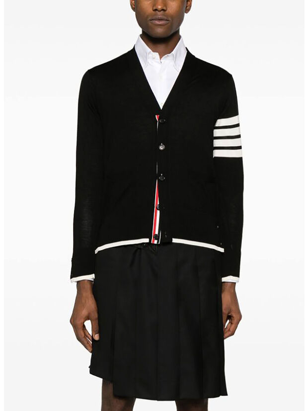 CARDIGAN CON SCOLLO A V, 001 BLACK, large