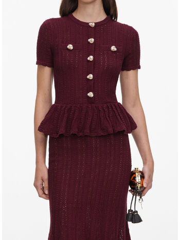 ABITO POINTELLE PEPLUM KNIT MIDI, BURGUNDY, small