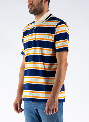 POLO IN COTONE  A RIGHE GUCCI JACQUARD, 4273INKIVORYORANGE, small