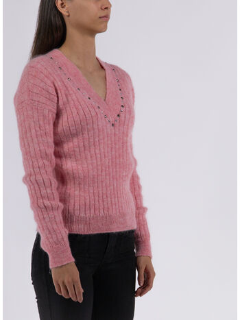PULLOVER MOHAIR KNITTED V-NECK JUMPER, 8066 PINK MELANGE, small
