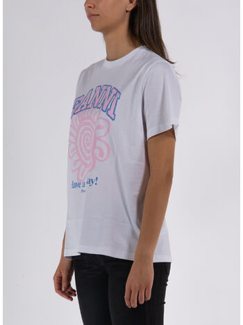 T-SHIRT BASIC JERSEY FLOWER RELAXED, 151 BRIGHT WHITE, small