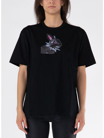T-SHIRT GIROCOLLO CON STAMPA FRONTALE, BLACK, small