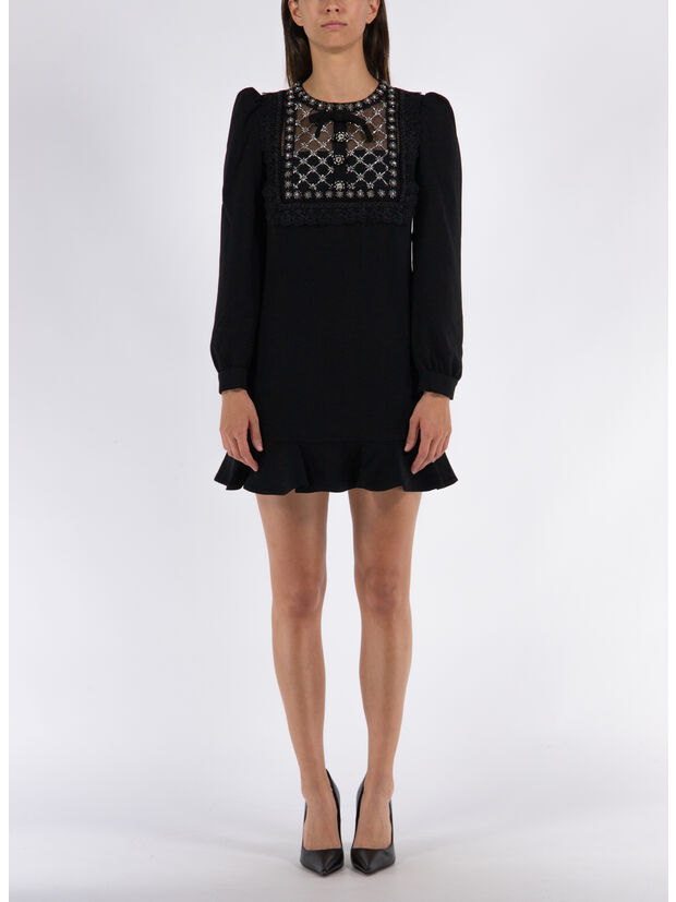 ABITO CORTO CREPE DE CHINE, BLACK, large