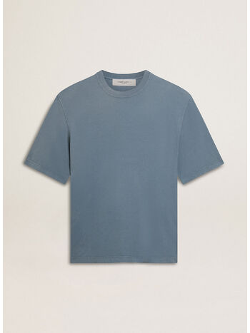 T-SHIRT IN COTONE CON STAMPA REVERSE SUL RETRO, 50813 WINDWARD BLUE, small