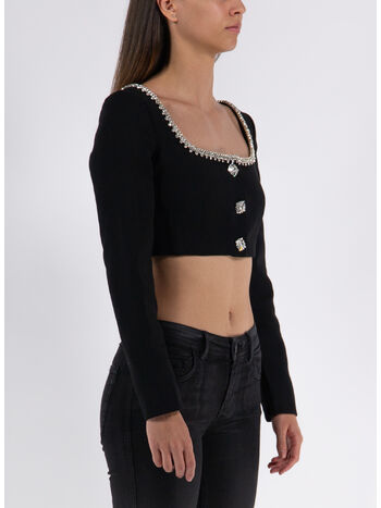 TOP CROP CON MANICHE LUNGHE, BLACK, small