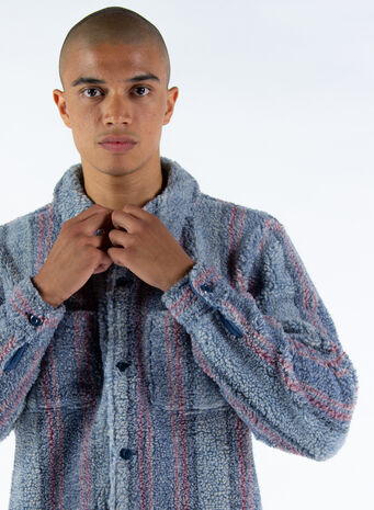 CAMICIA STRIPE SHERPA SHIRT, BLUE, small