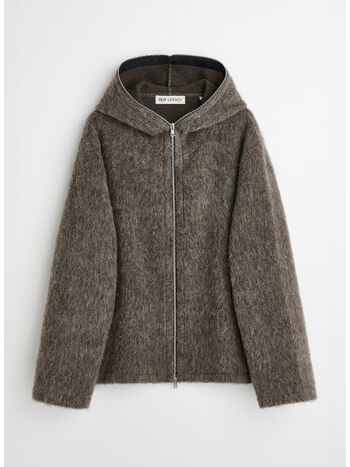 HOODIE FULL ZIP, MOLE GREY HAIRY WOOL, small