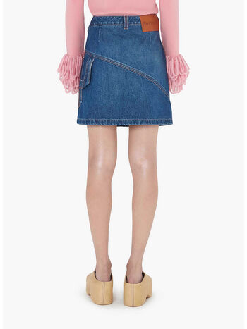 GONNA MINI IN DENIM CON DESIGN ATTORCIGLIATO, 804 LIGHT BLUE, small