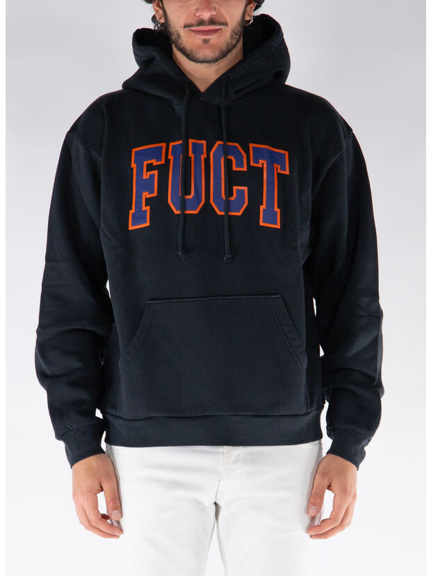 FELPA HOODIE CON LOGO STAMPATO, BLK0001 BLACK, large
