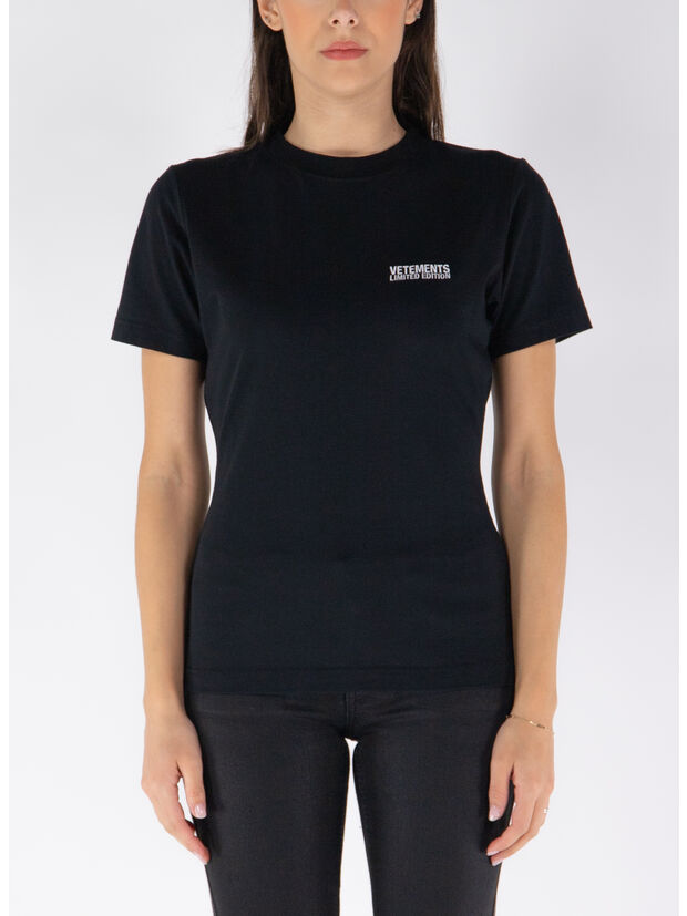T-SHIRT EMBROIDERED LOGO FITTED, BLACK, large