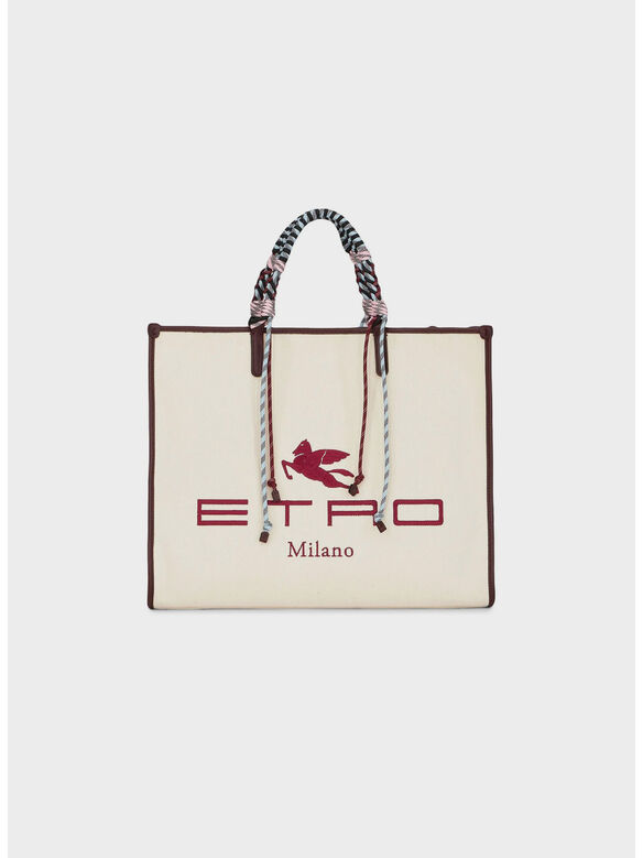 BORSA SHOPPING TELA LOGO, 800 BIANCO, medium