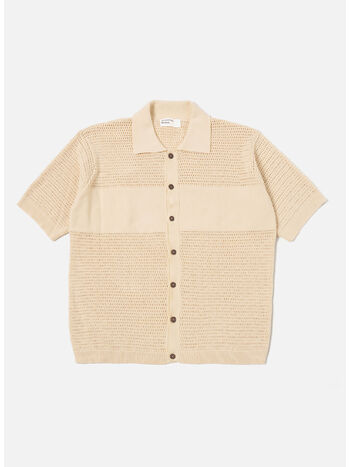 T-SHIRT IN MAGLIA CON BOTTONI, ECRU, small