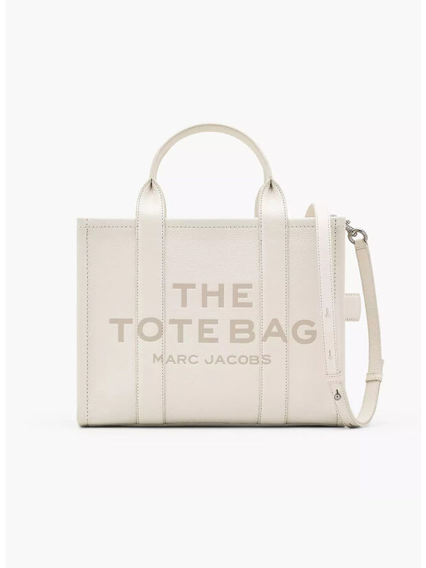 BORSA THE LEATHER MEDIUM TOTE, 140 COTTON/SILVER, large