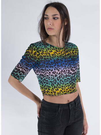 T-SHIRT CROPPED PRINTED MESH, 999 MULTICOLOR, small