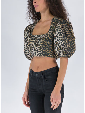 BLOUSE PRINTED COTTON CROPPED ZIPPED, 365 LEOP, small