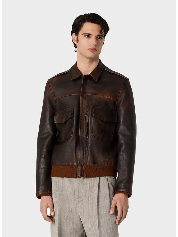 GIACCA LEATHER BOMBER, 55381 DARK BROWN, medium