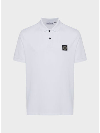 POLO IN PIQUET CON PATCH LOGO, V1001 BIANCO, small