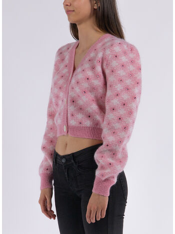 CARDIGAN IN MAGLIA VICHY, 1882 PINK, small