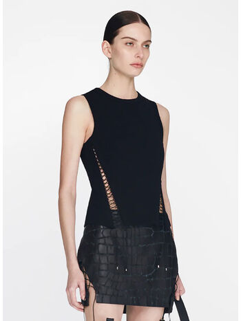 T-SHIRT PICOT LACE MUSCLE TEE, BLACK, small