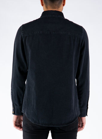 CAMICIA IN DENIM ORGANICO CON LAVAGGIO ECO E NASTRO WEB, 1043BLACKMIX, small