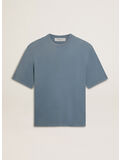 T-SHIRT IN COTONE CON STAMPA REVERSE SUL RETRO, 50813 WINDWARD BLUE, thumb