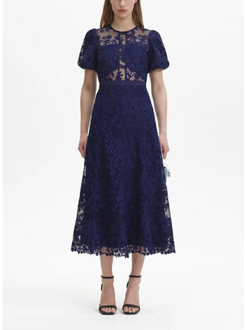 ABITO MIDI IN PIZZO, NAVY, small