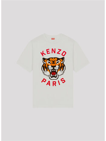 T-SHIRT LUCKY TIGER OVERSIZE UNISEX, 02 OFF WHITE, small