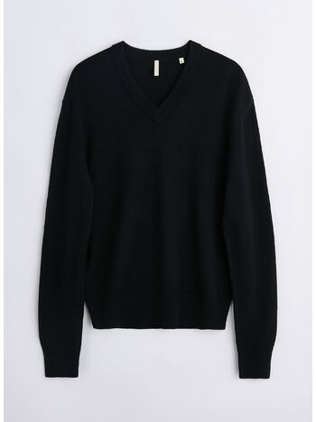 MAGLIONE MOON MERINO CON COLLO A V, 999 BLACK, small