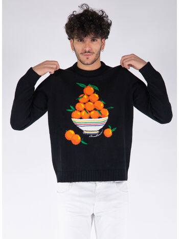 FELPA PYRAMIDE D'ORANGES INTARSIA JUMPER, BLACK, small
