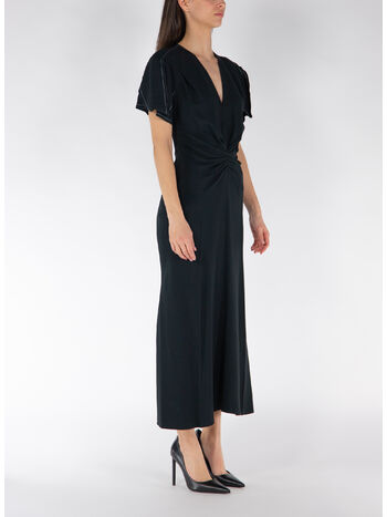 ABITO MIDI GATHERED V-NECK, BLACK BLACK, small