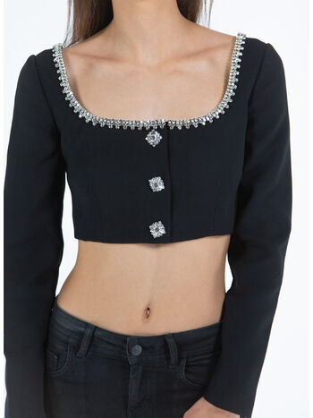TOP CROP CON MANICHE LUNGHE, BLACK, small