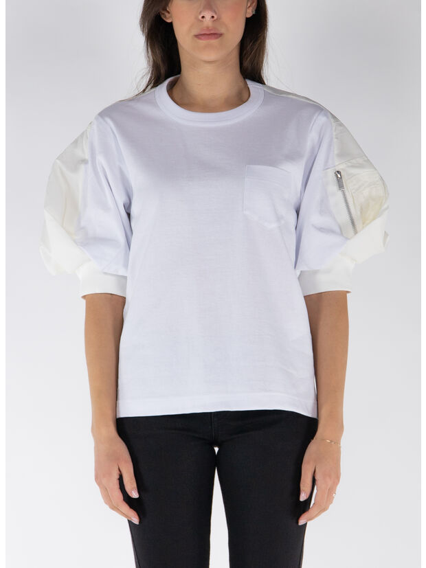 MAGLIA IN NYLON TWILL COTTON, 101 WHITE, large