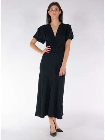 ABITO MIDI GATHERED V-NECK, BLACK BLACK, small