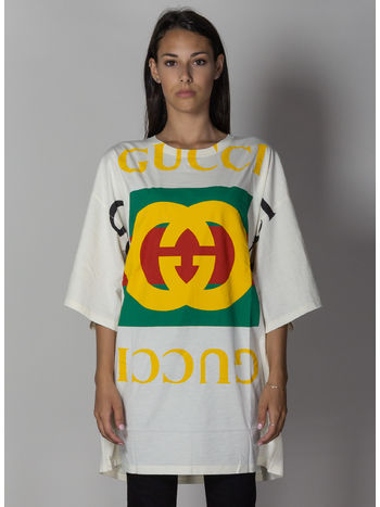 T-SHIRT OVERSIZE CON LOGO GUCCI, 7136SUNSKISSEDMULTI, small