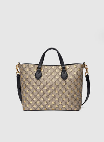 BORSA SHOPPING IN TESSUTO GG SUPREME CON API, 8319BEIGEEBONYNERO, small