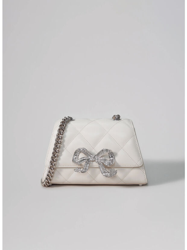 BORSA MINI QUILTED WITH BOW, CREAM, large