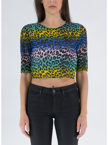T-SHIRT CROPPED PRINTED MESH, 999 MULTICOLOR, small