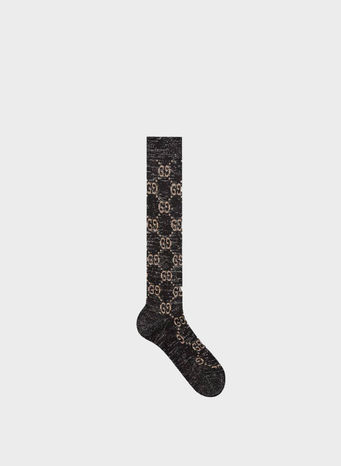 CALZINI IN LAME' CON MOTIVO GG, 1063BLACKLIGHTGREY, small