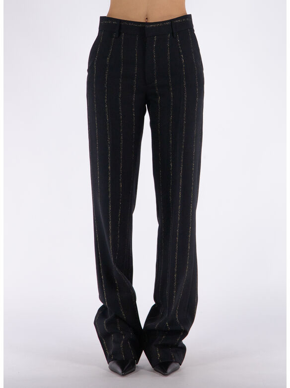 PANTALONE LIGHT WOOL LUREX PINSTRIPE, 0932 BLACK GOLD, medium