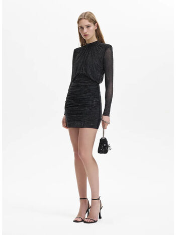 ABITO RHINESTONE CORTO CON MANICHE LUNGHE, BLACK, small