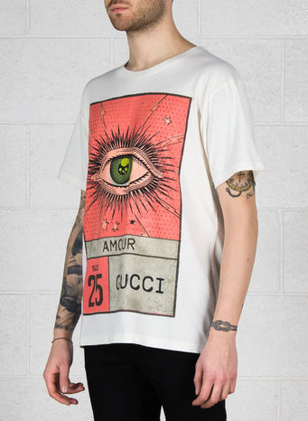 T-SHIRT CON STAMPA AMOUR E OCCHIO, 9169BIANCOMULTI, small