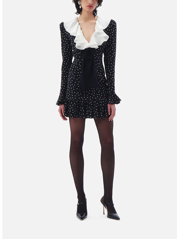 ABITO MINI DAISY PRINT SILK WITH VOLAN, 0900 BLACK, large
